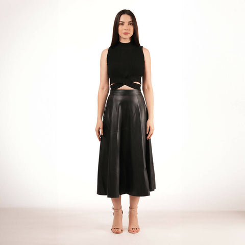 MY PEANUT Faux Leather Full Skirt